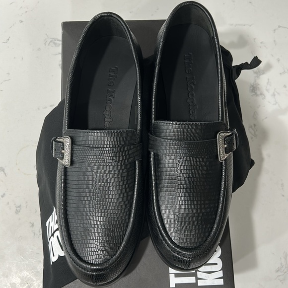 THE KOOPLES BLACK LEATHER LOAFERS WITH WESTERN BUCKLE, NWB - Picture 7 of 10